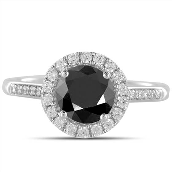 Round Black Diamond Single Halo Shoulder Set Ring
