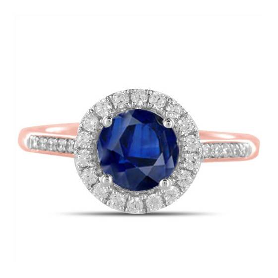 Round Blue Sapphire and Diamond Halo Ring

