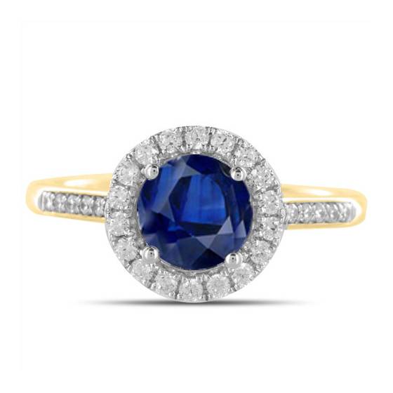 Round Blue Sapphire and Diamond Halo Ring
