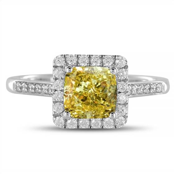 Fancy Yellow Cushion Diamond Shoulder Set Ring