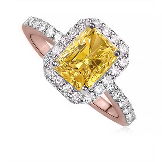Fancy Yellow Radiant Diamond Halo Shoulder Set Ring