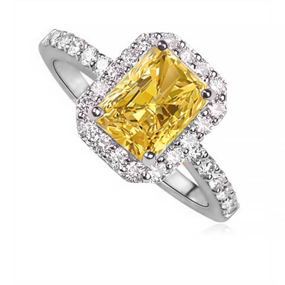 Fancy Yellow Radiant Diamond Halo Shoulder Set Ring