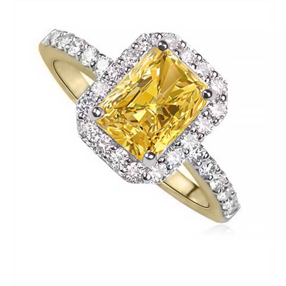 Fancy Yellow Radiant Diamond Halo Shoulder Set Ring