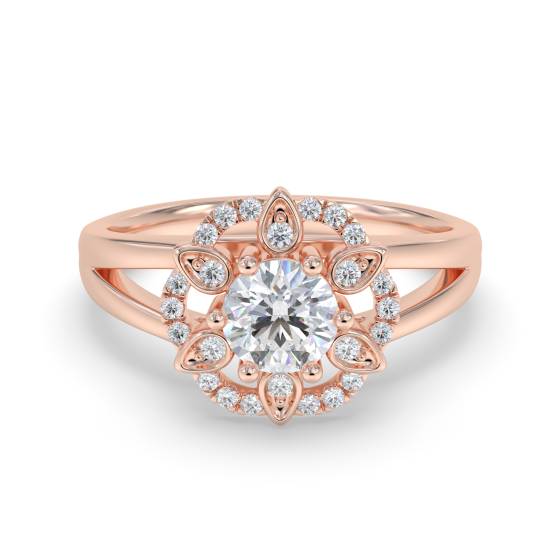 Flower Style Round Diamond Designer Ring