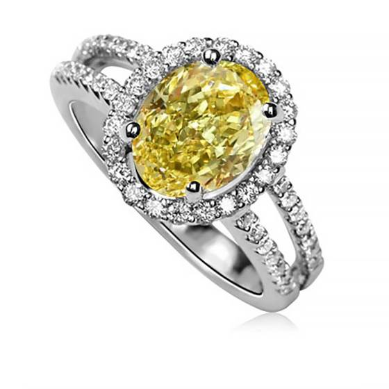 Fancy Yellow Oval Diamond Shoulder Set Ring