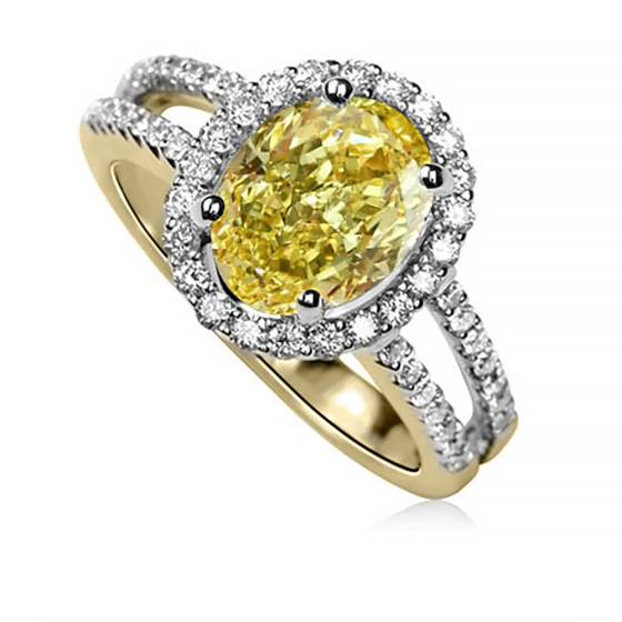 Fancy Yellow Oval Diamond Shoulder Set Ring