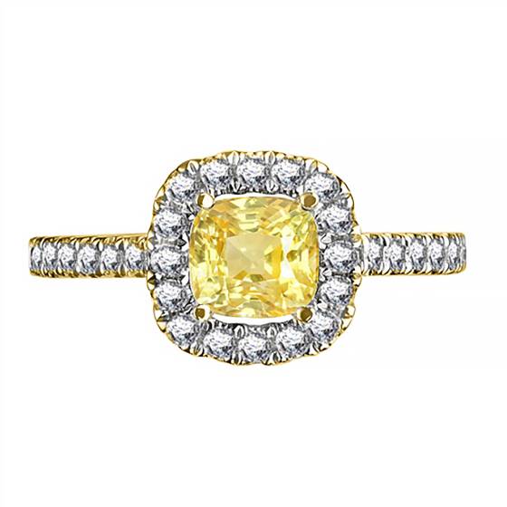 Fancy Yellow Cushion Diamond Shoulder Set Ring