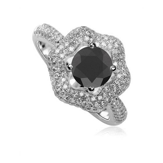 Round Black Diamond Wishbone Ring