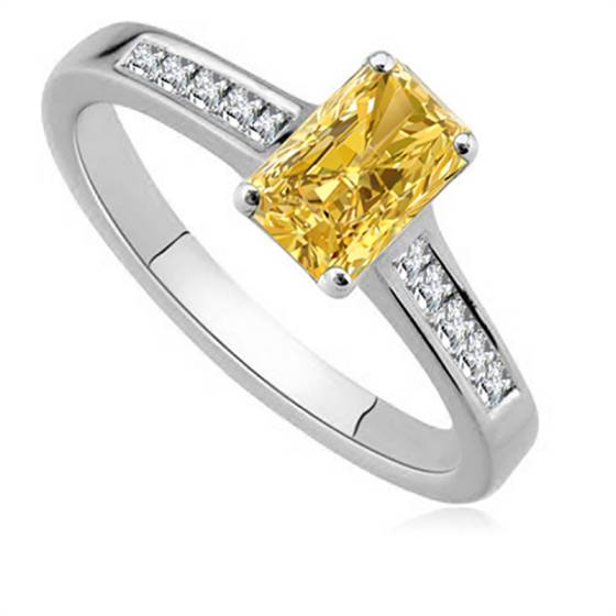 Fancy Yellow Radiant Diamond Shoulder Set Ring