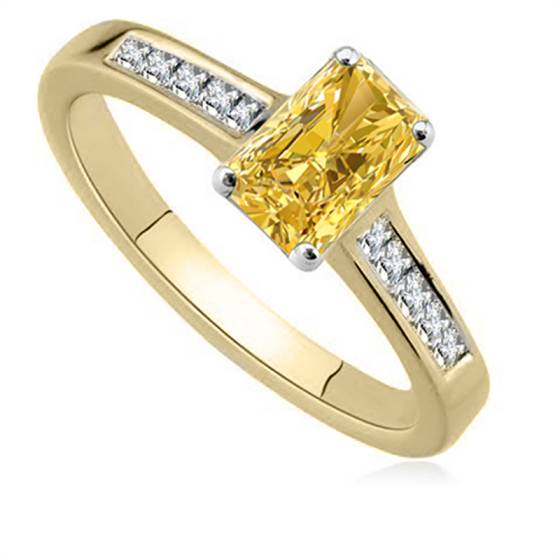 Fancy Yellow Radiant Diamond Shoulder Set Ring
