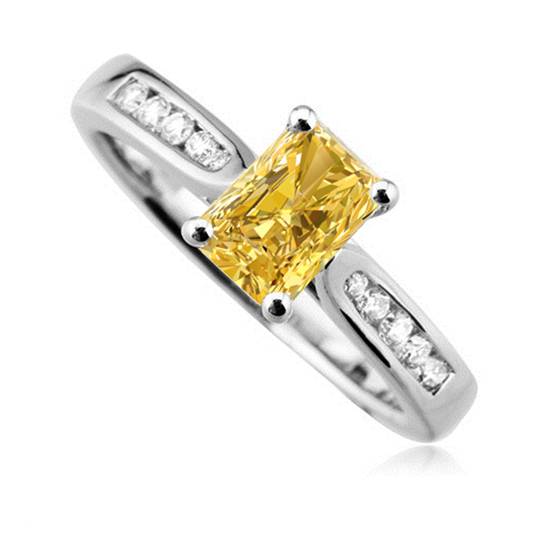 Fancy Yellow Radiant Diamond Halo Shoulder Set Ring