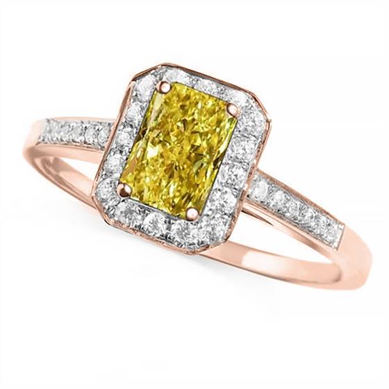 Fancy Yellow Radiant Diamond Halo Shoulder Set Ring