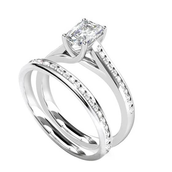 Radiant Diamond Shoulder Set Ring With Matching Band