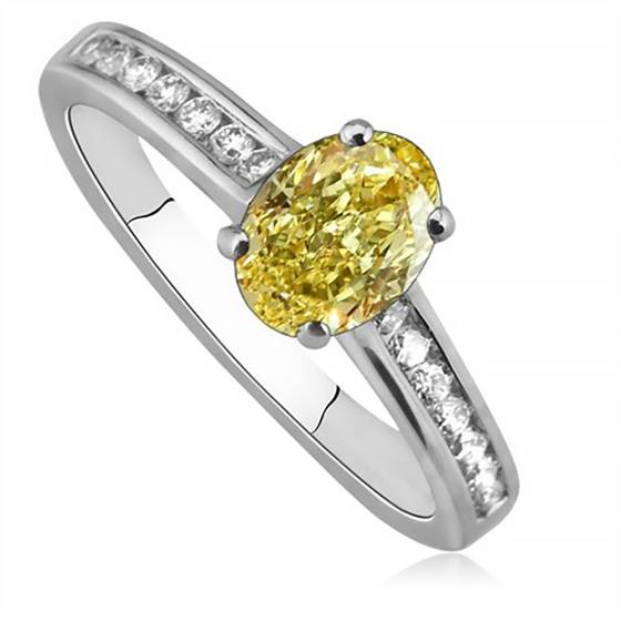 Fancy Yellow Oval Diamond Shoulder Set Ring