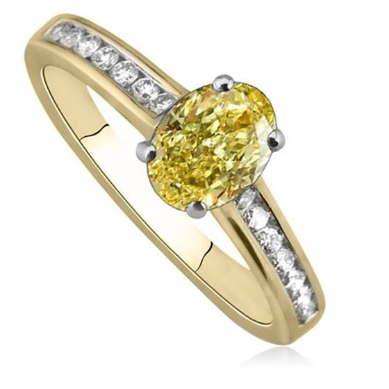 Fancy Yellow Oval Diamond Shoulder Set Ring