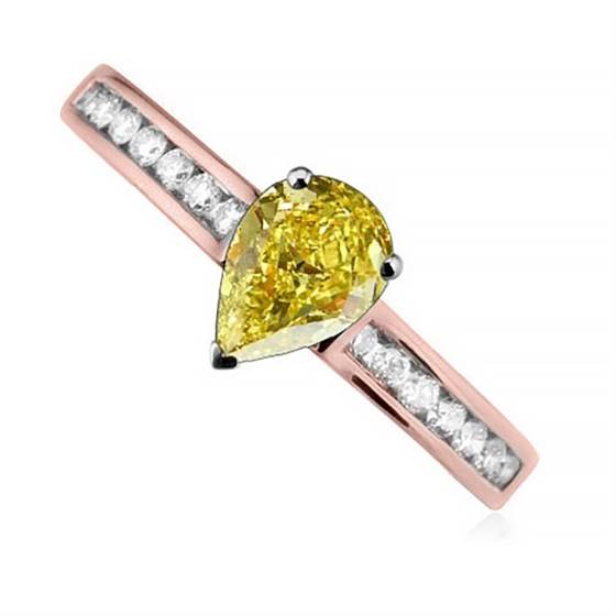Fancy Yellow Pear Diamond Shoulder Set Ring