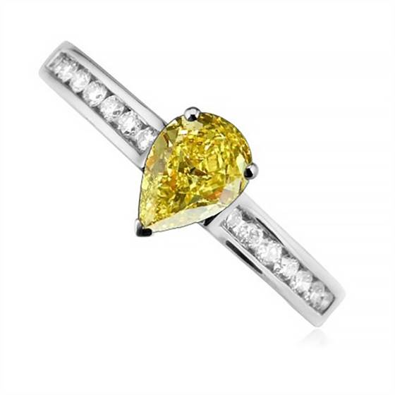 Fancy Yellow Pear Diamond Shoulder Set Ring