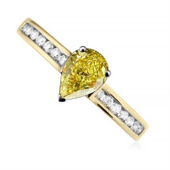 Fancy Yellow Pear Diamond Shoulder Set Ring