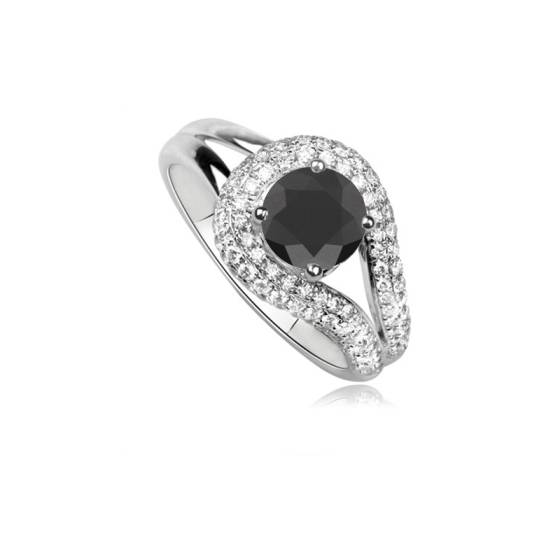 Round Black Diamond Wishbone Ring