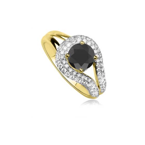 Round Black Diamond Wishbone Ring