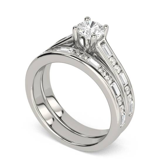 Round Diamond Shoulder Set Ring With Matching Band