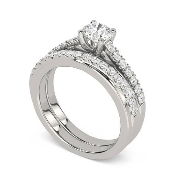 Round Diamond Shoulder Set Ring With Matching Band