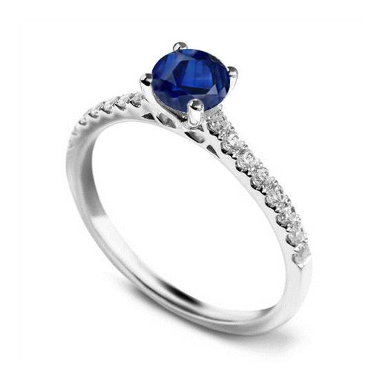 Round Blue Sapphire and Diamond Ring