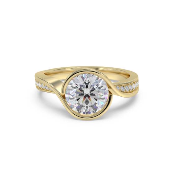 Round Diamond Bezel Set Shoulder Set Ring