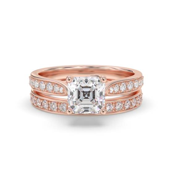 Asscher Diamond Shoulder Set Ring With Matching Band