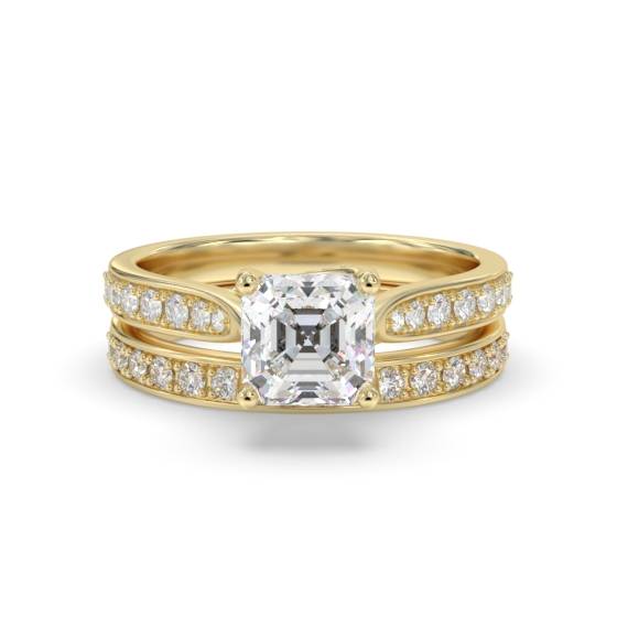 Asscher Diamond Shoulder Set Ring With Matching Band