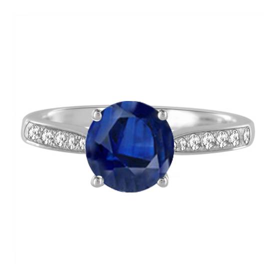 Round Blue Sapphire and Diamond Ring