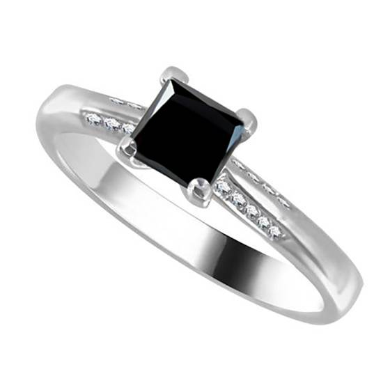 Princess Black Diamond Shoulder Set Ring