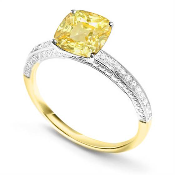 Fancy Yellow Cushion Diamond Single Halo Shoulder Set Ring