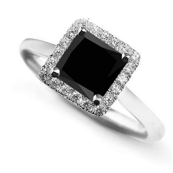 Princess Black Diamond Single Halo Ring