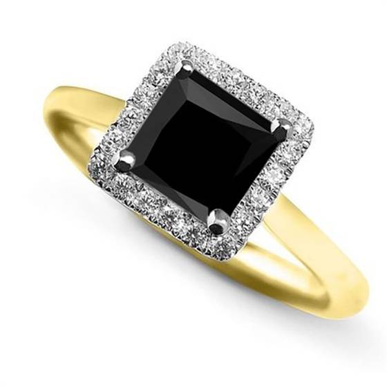 Princess Black Diamond Single Halo Ring