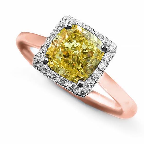Fancy Yellow Cushion Diamond Cluster Ring