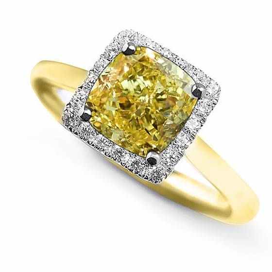 Fancy Yellow Cushion Diamond Cluster Ring