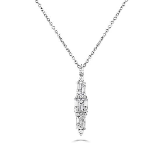 Round and Baguette Damond Large Reflection Necklace