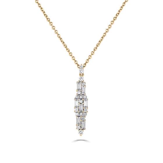 Round and Baguette Damond Large Reflection Necklace
