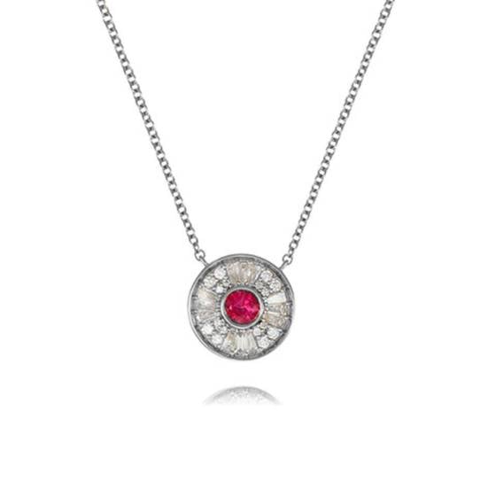 0.45ct Ruby and Diamond Art Deco Inspired Circle Necklace