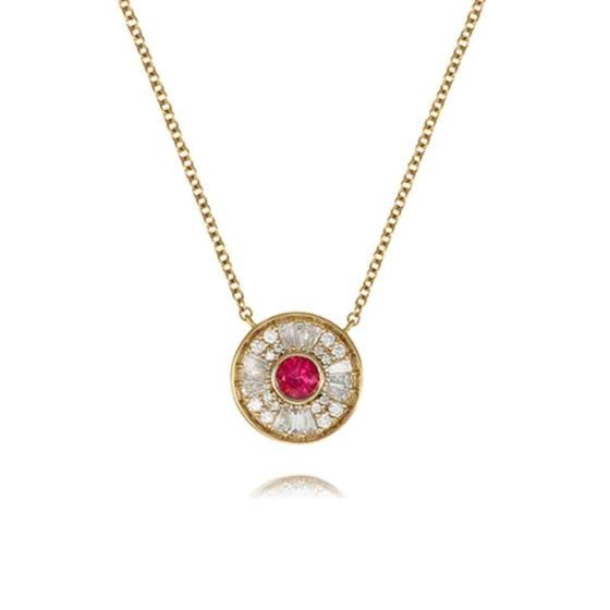 0.45ct Ruby and Diamond Art Deco Inspired Circle Necklace
