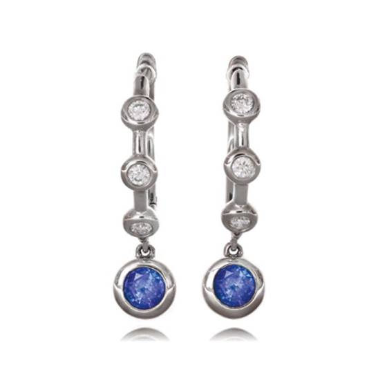 0.45ct Blue Sapphire and Diamond Rubover Set Hoop Earrings