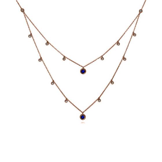 0.60ct Blue Sapphire and Diamond Rubover Set Layered Necklace