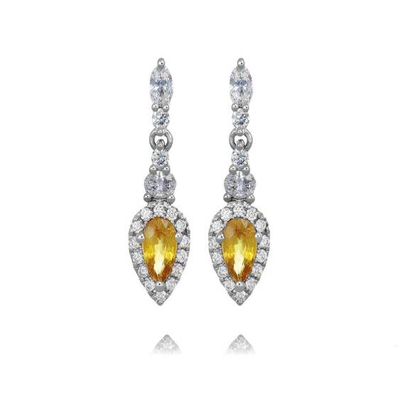 0.45ct Yellow Sapphire and Diamond Pear Drop Earrings