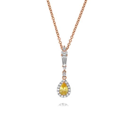 0.40ct Yellow Sapphire and Diamond Pear Drop Pendant and Chain