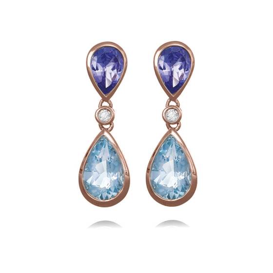 0.05ct Tanzanite and Aquamarine Pear Drop Earrings