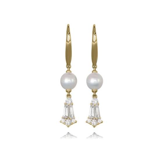 0.75ct Pearl and Diamond Reflection Drop Earrings
