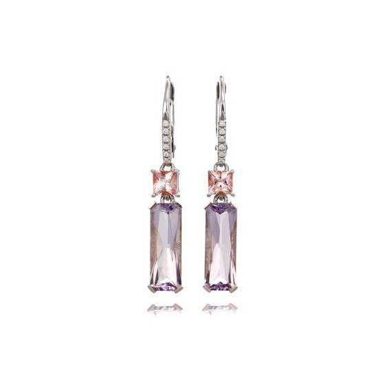 0.05ct Pink Tourmaline and Rose De France Amethyst Drop Earrings