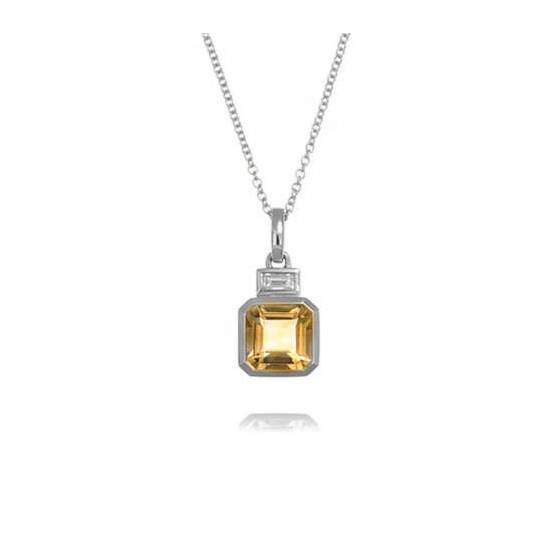 0.15ct Cirtine and Diamond Rubover Set Pendant and Chain