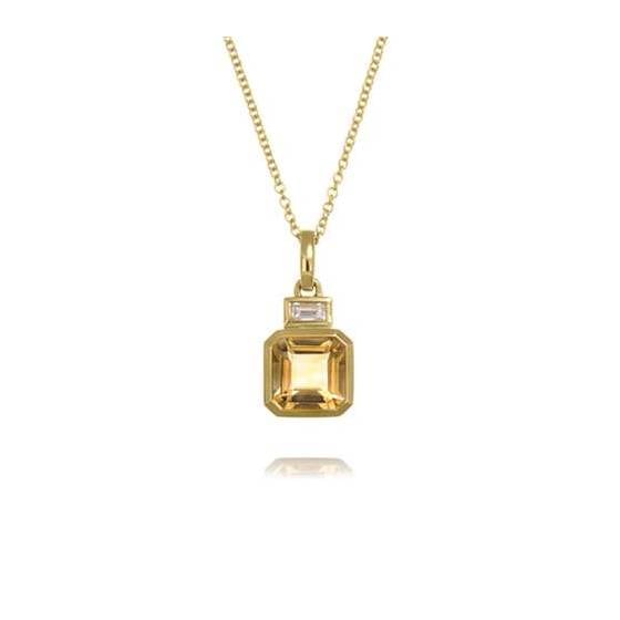 0.15ct Cirtine and Diamond Rubover Set Pendant and Chain